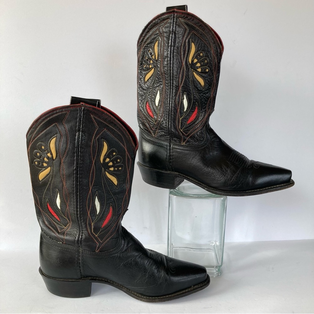 Vtg ACME Shorty Pee Wee Cowgirl boots snip toe Sz 9 Womens Western Rodeo Inlay